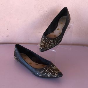 Boden Pointy Toe Black Leather Gold Studded Flats